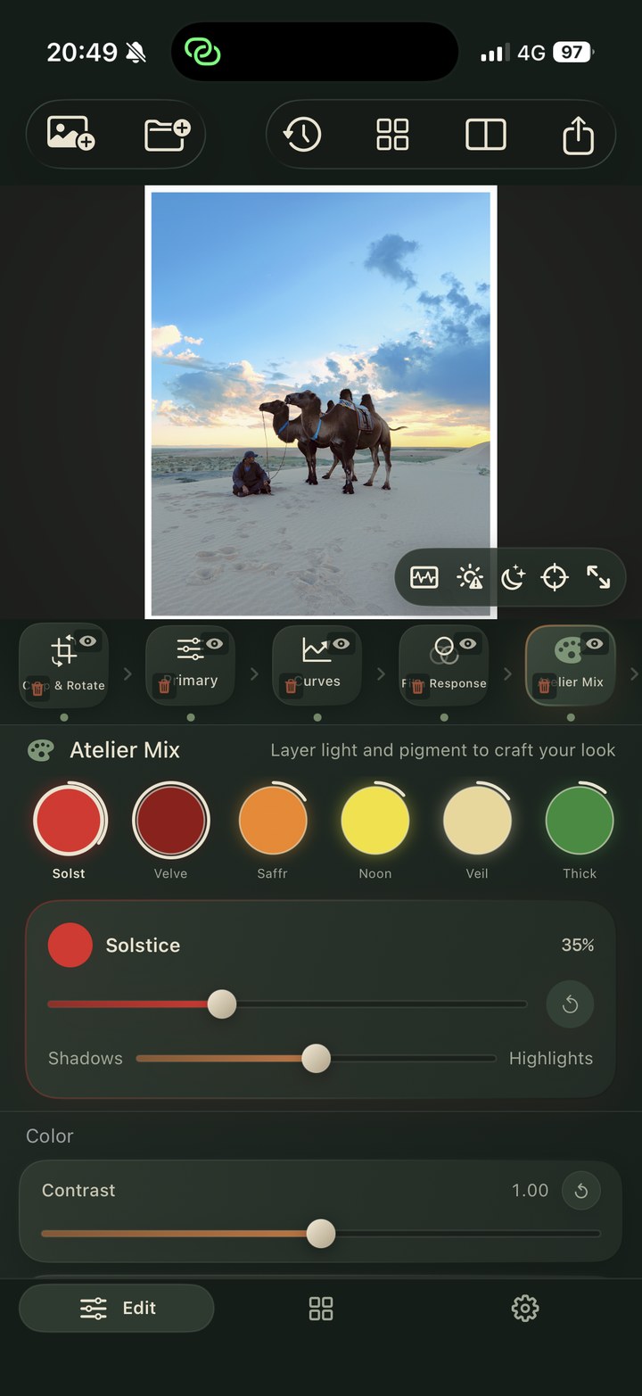 FARGLO Atelier Mix screen showing color blending controls